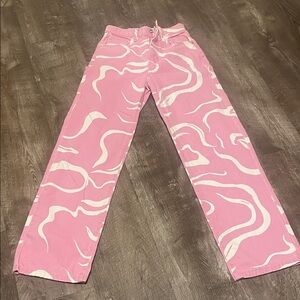 Cotton On Pink and White Swirl Straight Leg Jeans
